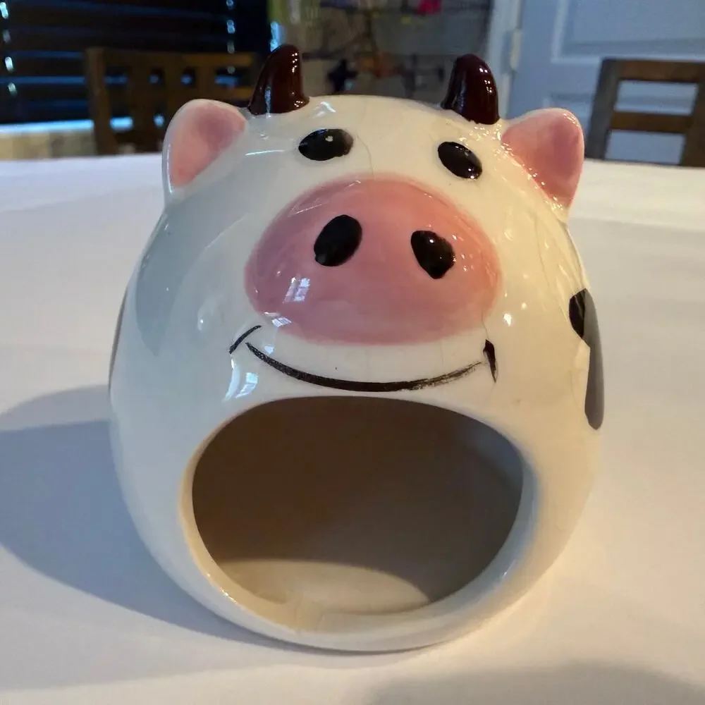 Cute Ceramic Cow Hamster Hideout Small Pet Cooling Cave House 3x3